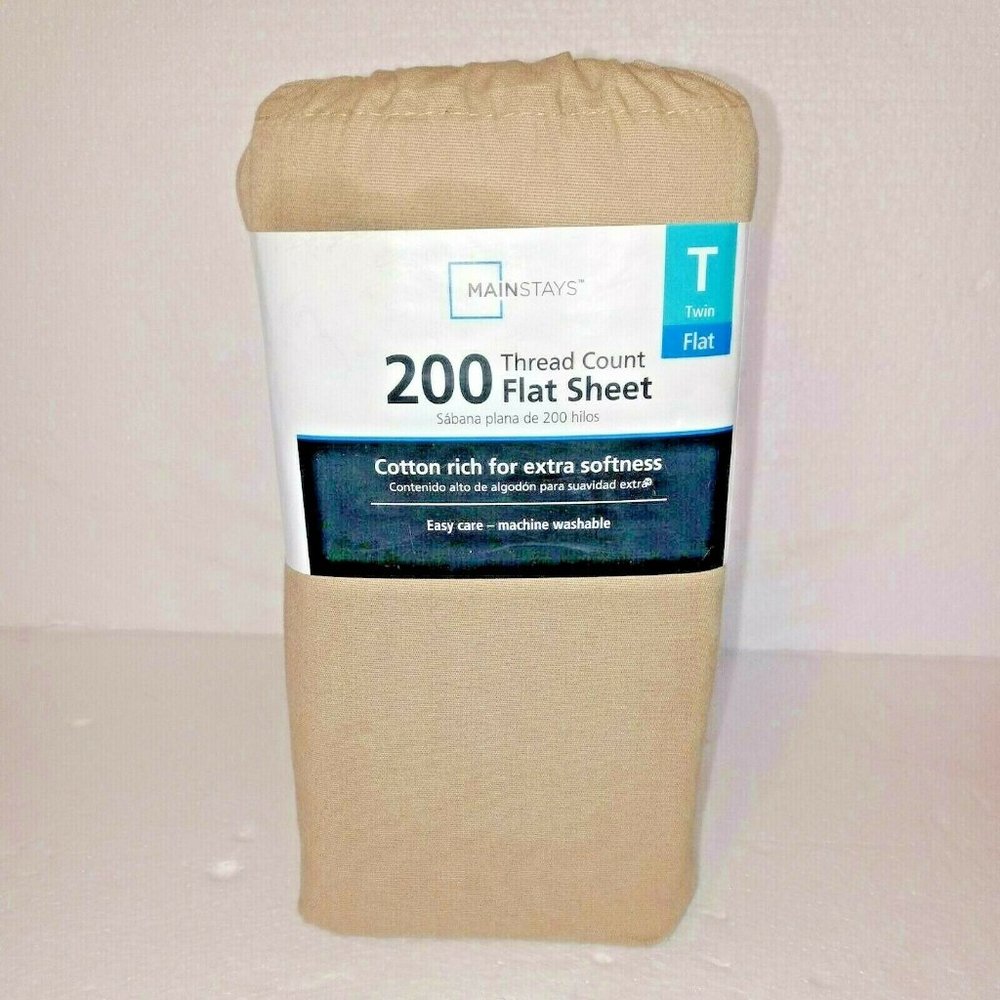 Mainstays 200 Thread Count Flat Sheet brown twin f